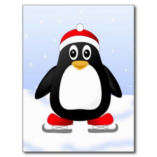 Cute Little Ice Skating Cartoon Penguin Postcards