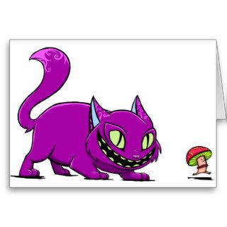 Cheshire Cat Chasing Mushroom Greeting Card