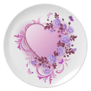 Cascading Roses Lavender Heart Plates