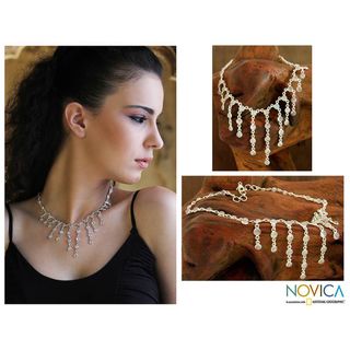 Sterling Silver 'Radiance' Moonstone Waterfall Necklace (India) Novica Necklaces