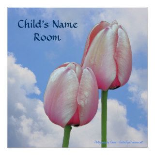Pink Tulips Blue Sky Nature Kids Room Wall Poster