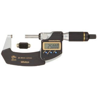 Mitutoyo 293 146 QuantuMike Coolant Proof LCD Micrometer, IP65, Ratchet Thimble, 25 50mm Range, 0.001mm Graduation, +/ 0.001mm Accuracy, SPC Output Outside Micrometers