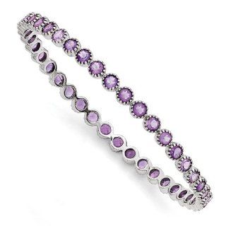 Sterling Silver Rhodium Plated Round Amethyst Slip Bangle Other Jewelry