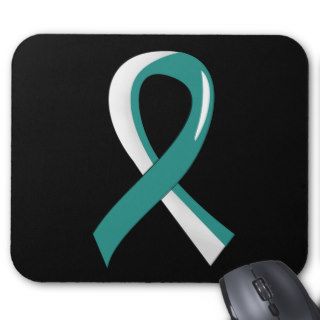 Cervical Cancer Teal White Ribbon 3 Mouse Pad
