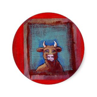 Mad Cow   Indignant upset emotional cow ART Stickers