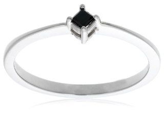 10k White Gold Princess Cut Black Diamond Solitaire Ring (0.07 cttw), Size 6 Jewelry