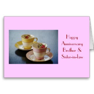 Anniversary Brother & sister in law,  teacups Greeting Card