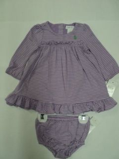 Polo Ralph Lauren Layette Ruffle Sleeve Striped Dress & Matching Panty Baby Girl 3 Months Purple Infant And Toddler Layette Sets Clothing