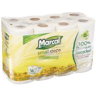 Marcal Small Steps MRC1646616PK 2 Ply, 100 Percent Premium Recycled Toilet Tissue, 168 Sheets per Roll (Pack of 16 Rolls)