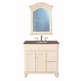 stufurhome 36 in. Single Sink Vanity with Baltic Brown Granite Vanity Top and Mirror in White GM 6114 36 BB