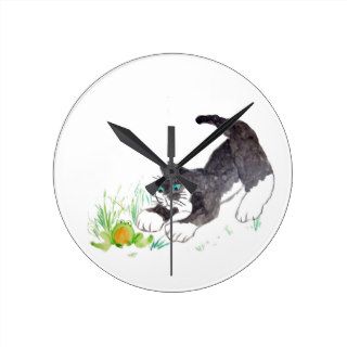 Fred, the cat, Has Found a Hoppy Thing Round Wall Clock