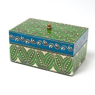 Sitara Hand painted Green Mango Wood Box Large  Key Tags And Chains 