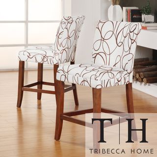 Tribecca Home Decor Modern Brown Swirl Scroll Print Upholstered Barstools (Set of 2) Tribecca Home Bar Stools