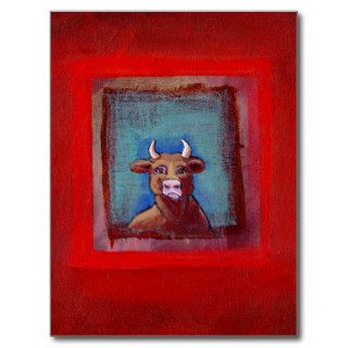 Mad Cow   Indignant upset emotional cow ART Post Cards