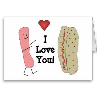 I Love You Cartoon Hotdog & Bun Card
