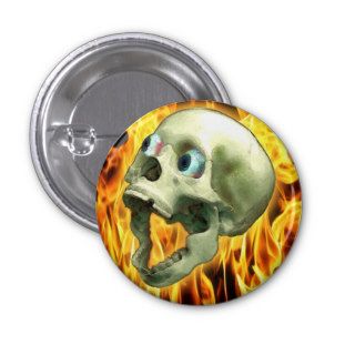 Screaming Skull & Flames Halloween Button