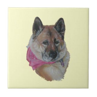 american red akita dog portrait realist art tile