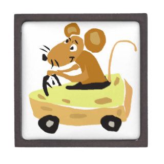 XX  Mouse Driving a Cheese Car Cartoon Premium Trinket Box