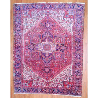Persian Hand knotted 1920's Heriz Red/ Navy Wool Rug (10' x 12'11) 7x9   10x14 Rugs