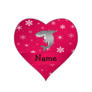 Personalized name shark pink snowflakes heart stickers