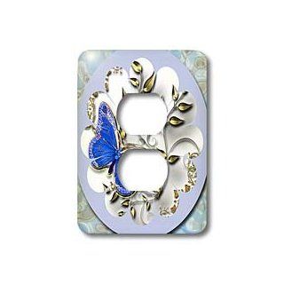 lsp_167071_6 Spiritual Awakenings Nature   Pretty round blue frame, butterfly and golden accents   Light Switch Covers   2 plug outlet cover    