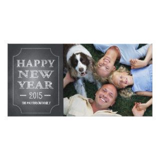 Happy New Year Fun Black Chalkboard Photo Card