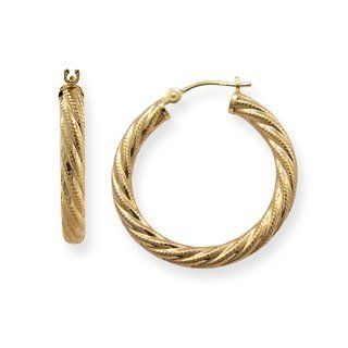 Twisted 14k Gold 1" Hoop Earrings, 3x25mm Medium (M) Size, HYPOALLERGENIC Jewelry