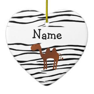 Personalized name camel zebra stripes christmas ornament