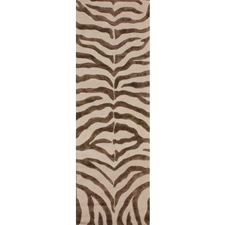 nuLOOM Handmade Zebra Brown Wool/ Faux Silk Highlights Rug (2'3 x 8') Nuloom Runner Rugs