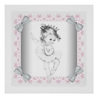 Adorable Pink Vintage Ballerina Baby Girl Posters