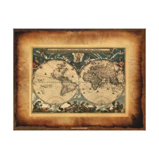 Old World Map Art Poster Gallery Wrapped Canvas