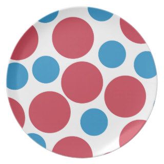 Whimsical Red And Blue Polka Dot Printed Pattern Plate