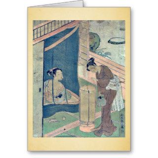 Mother and child near mosquito by Suzuki,Harunobu Greeting Cards