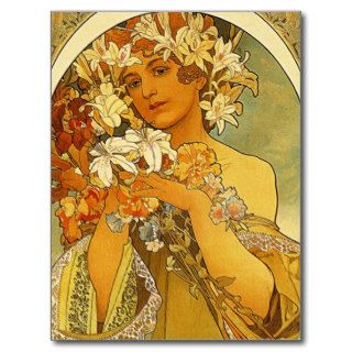 Art Nouveau Alphonse Mucha Flower Post Card