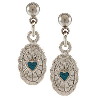 Southwest Moon Stainless Steel Turquoise Inlay Concho Dangle Earrings Southwest Moon Gemstone Earrings
