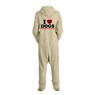 Artsmith, Inc. Adult Footed Pajamas I Love Dogs It's Humans That Annoy Me Heart and Paw Print Novelty T Shirts Clothing