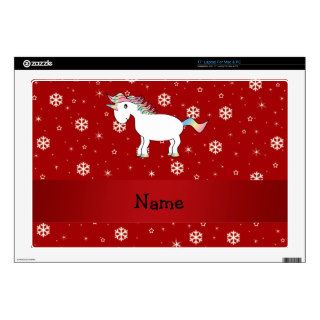 Personalized name unicorn red snowflakes 17" laptop skins