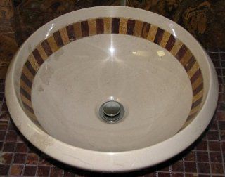 Italian Verona Marble Bathroom Sink with Multi Red Onyx & Inca Gold Mosaic Inlay Above Vessel Installation.    
