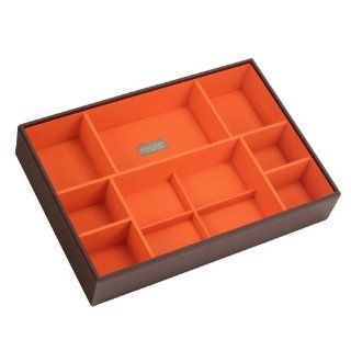 STACKERS 'SUPER SIZE' Chocolate Brown Deep 11 Section STACKER Jewelry Box with Bright Orange Lining.   Jewelry Boxes Organizers