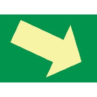 NMC GL322P Fire Diagional Arrow Sign, 10" Length x 7" Height, Glow Polyester, Yellow on Green Industrial Warning Signs