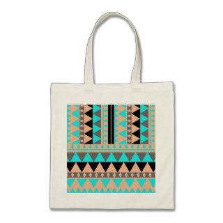 Abstract Peach Teal Gray Geometric Aztec Triangles Tote Bags