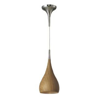 Elk 31341/1MO Lindsey 1 Light Pendent with Medium Oak Wood Shade, 6 by 14 Inch, Satin Nickel Finish   Ceiling Pendant Fixtures  