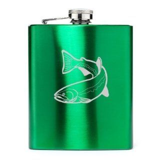 Green 7oz Stainless Steel Hip Flask FS355 Trout Alcohol And Spirits Flasks Kitchen & Dining