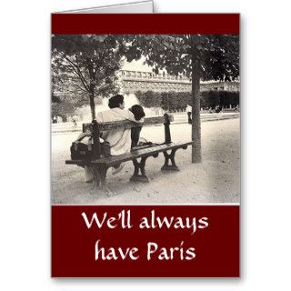 "LOVERS ON PARK BENCH IN PARIS" VALENTINE GREETING CARDS