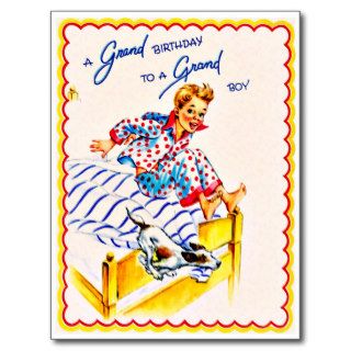 A Grand Boy   Retro Happy Birthday Card Post Card