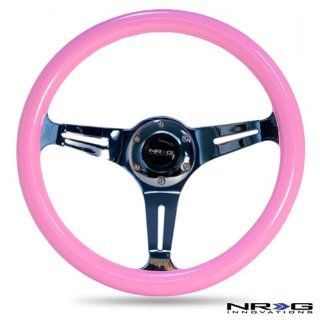 NRG Steering Wheel Pink Classic Wood Grain 3 Spoke Chrome Center 350mm ST 015CH PK Free Standard Shipping Automotive