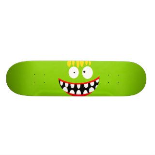 green crazy funny cartoon smile face skate boards