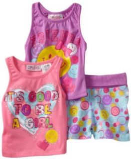 Young Hearts Baby girls Infant 3 Piece Smiley Face Short Set, Purple, 12 Months Clothing