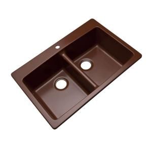 Mont Blanc Waterbrook Dual Mount Composite Granite 33x22x9 1 Hole Double Bowl Kitchen Sink in Cocoa 79119Q