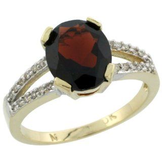 10k Yellow Gold and Diamond Halo Garnet Ring 2.4 carat Oval shape 10X8 mm, 3/8 inch (10mm) wide, sizes 5 10 Jewelry